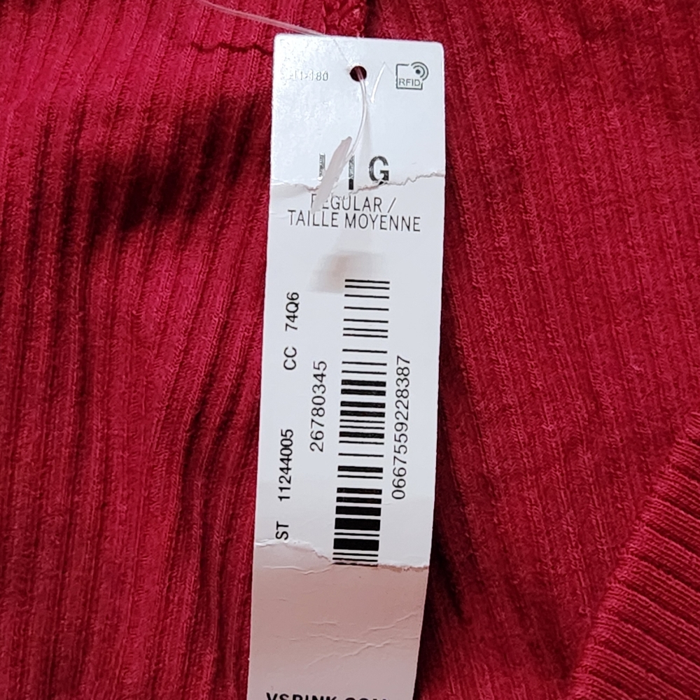NWT PINK Stretch cotton ribbed flare legging. Size Large. Color deep red - Picture 5 of 11